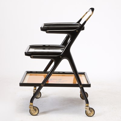 Lot 57 - Italian Mid-Century Ebonized, Glass and Brass Bar Cart