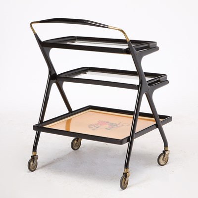 Lot 57 - Italian Mid-Century Ebonized, Glass and Brass Bar Cart