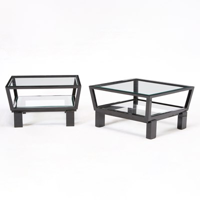 Lot 3182 - Pair of Glass and Black Lacquer Low Tables