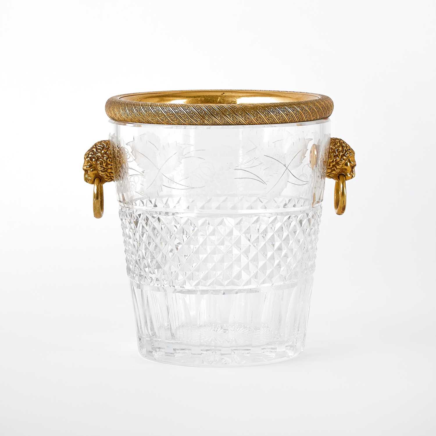 Lot 65 - Empire Style Gilt-Metal, Wheel-Engraved and Molded Glass Wine Cooler