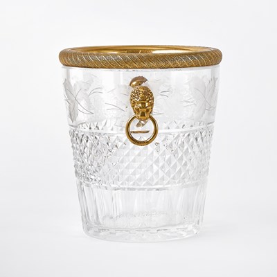 Lot 65 - Empire Style Gilt-Metal, Wheel-Engraved and Molded Glass Wine Cooler