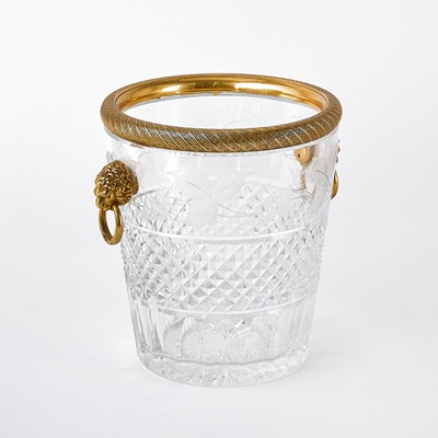 Lot 65 - Empire Style Gilt-Metal, Wheel-Engraved and Molded Glass Wine Cooler