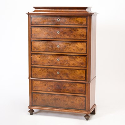Lot 259 - French Restauration Burl Walnut Semainier