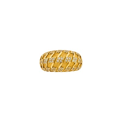 Lot 115 - Christian Dior Gold and Diamond 'Houndstooth' Bombé Ring, France