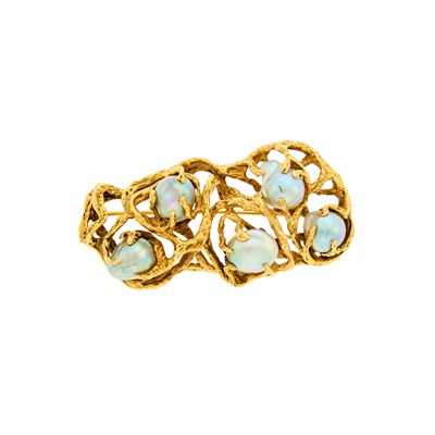 Lot 1026 - Gold and Baroque Gray Tahitian Cultured Pearl Brooch