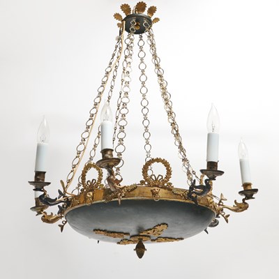 Lot 142 - Empire Style Gilt and Patinated Metal Eight-Light Chandelier