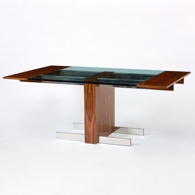 Lot 244 - Vladimir Kagan Walnut, Aluminum and Glass "Model 6705" Dining Table