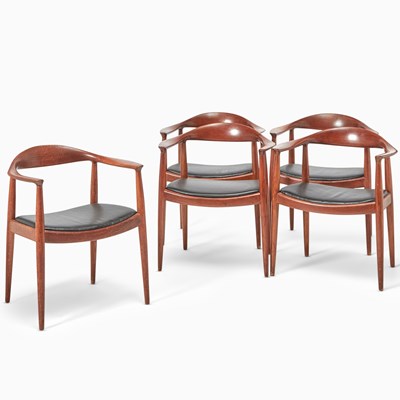 Lot 356 - Set of Five Hans Wegner Oak "The Chair" Armchairs