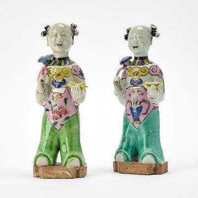 Lot 114 - A Pair of Chinese Famille Rose Porcelain Laughing Boys