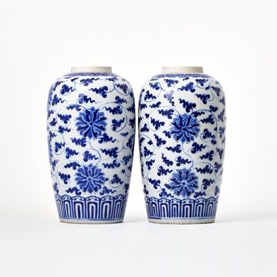 Lot 113 - A Pair of Chinese Blue and White Porcelain Ovoid Vases