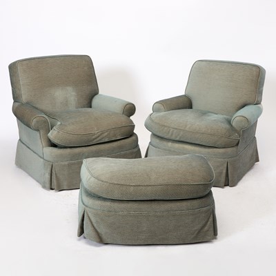 Lot 198 - Two Upholstered Club Chairs and an Ottoman en Suite