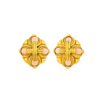 Lot 6 - Tiffany & Co. Pair of Gold and Angel Skin Coral Earclips