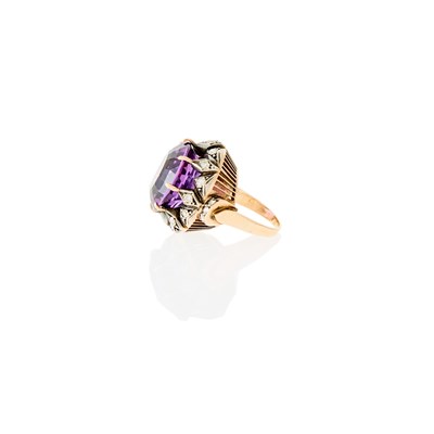 Lot 1023 - Gold, Silver, Amethyst and Diamond Ring