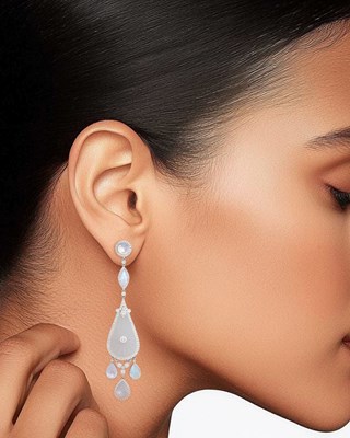 Lot 44 - Fred Leighton Pair of Platinum, Carved Rock Crystal, Diamond and Moonstone Pendant-Earrings