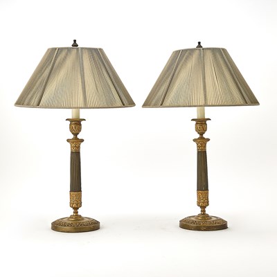 Lot 578 - Pair of Empire Parcel-Gilt-Bronze Candlesticks