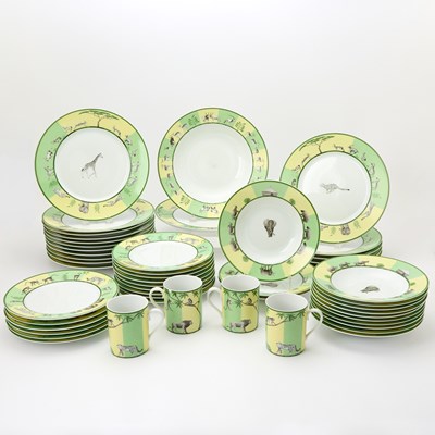 Lot 151 - Hermès Porcelain 'Africa Green' Pattern Partial Dinner Service