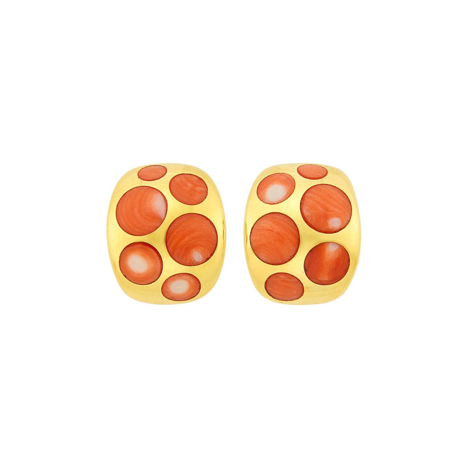 Lot 12 - Pair of Gold and Coral Earclips