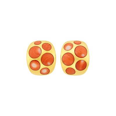 Lot 12 - Pair of Gold and Coral Earclips