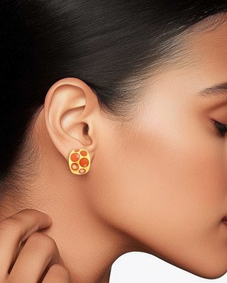 Lot 12 - Pair of Gold and Coral Earclips