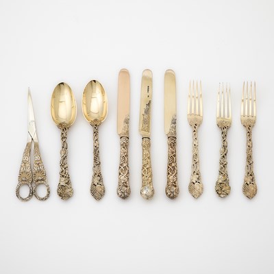 Lot 123 - Assembled English Sterling Silver Gilt Part Dessert Service
