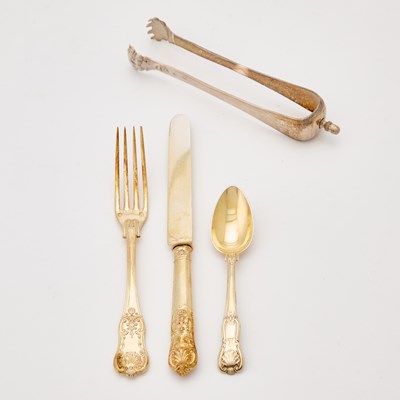 Lot 213 - Assembled French and George III Silver Gilt "King's" Pattern Flatware