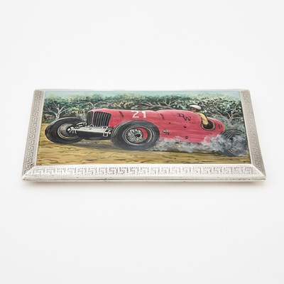 Lot 141 - English Sterling Silver and Enamel Novelty "Racing" Cigarette Case