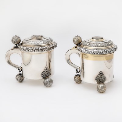 Lot 213 - Pair of Swedish Silver Covered Tankards