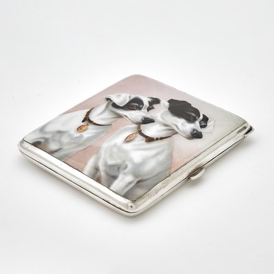 Lot 140 - Continental Silver and Enamel Novelty Cigarette Case with Two Dogs