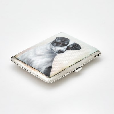 Lot 135 - Continental Silver and Enamel Novelty Cigarette Case with Dog