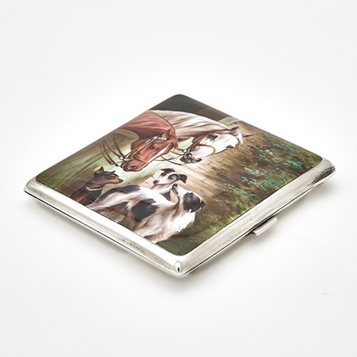 Lot 137 - Continental Silver and Enamel Novelty Cigarette Case with Horses and Dogs