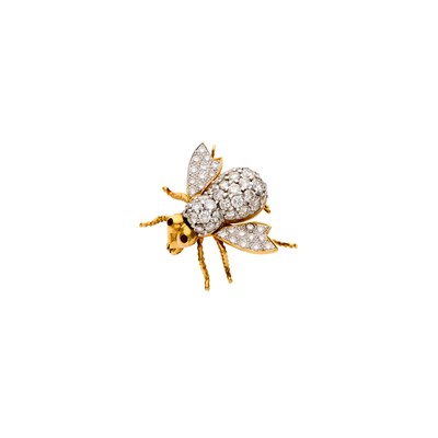 Lot 1051 - Two-Color Gold, Diamond and Ruby Bee Brooch