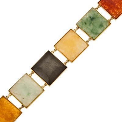 Lot 1223 - Gold and Multicolored Jade Link Bracelet