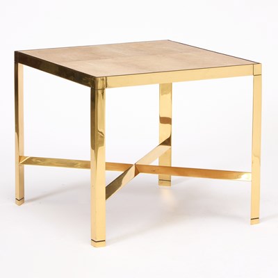 Lot 130 - Karl Springer Style Brass and Shagreen Triangular Leg Brass End Table