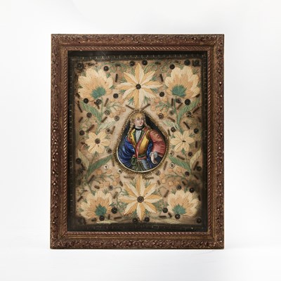 Lot 548 - Louis XV Framed Needlework and Enamel Plaque