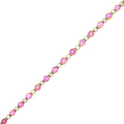 Lot 27 - Antique Gold, Platinum, Pink Sapphire and Diamond Bracelet