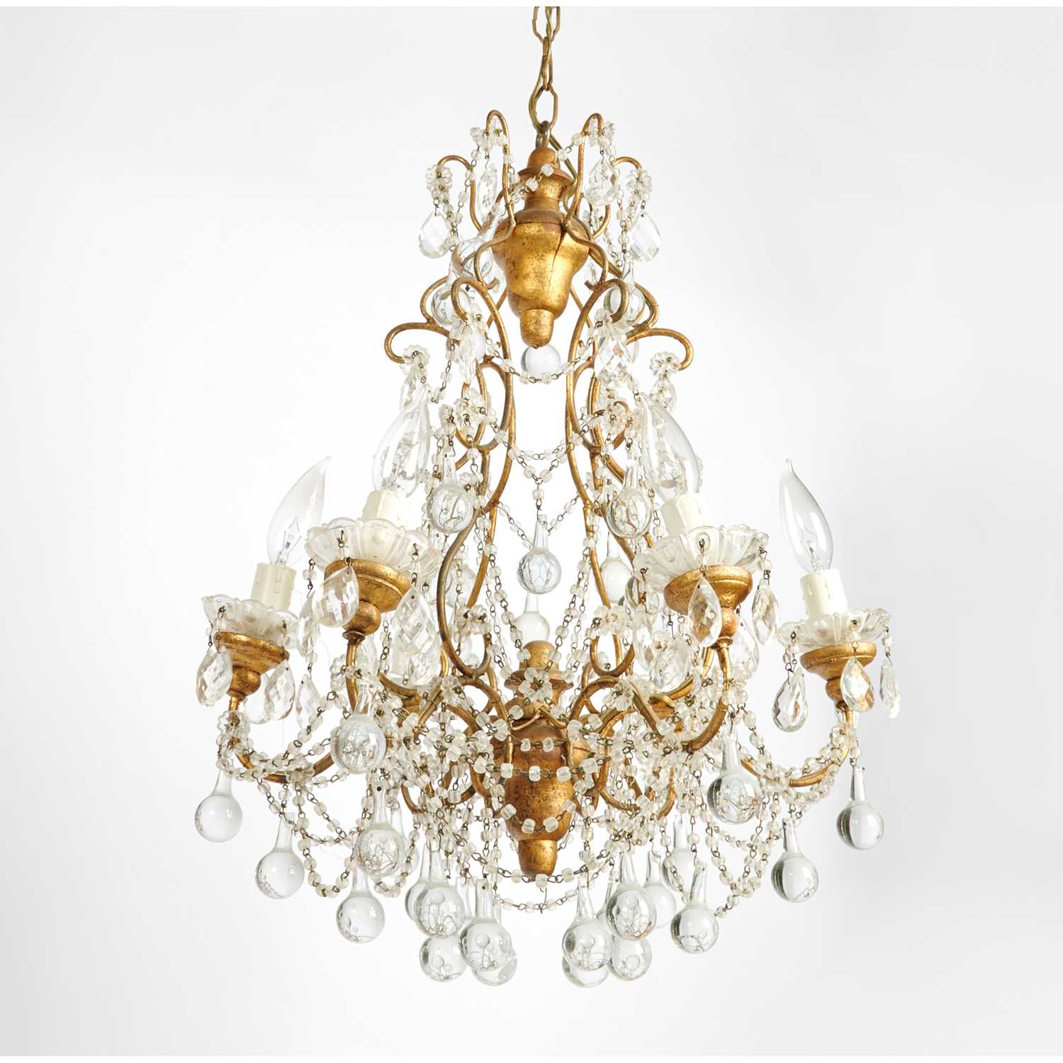 Lot 166 - Louis XV Style Six Light Rock Crystal, Glass and Gilt-Metal Chandelier