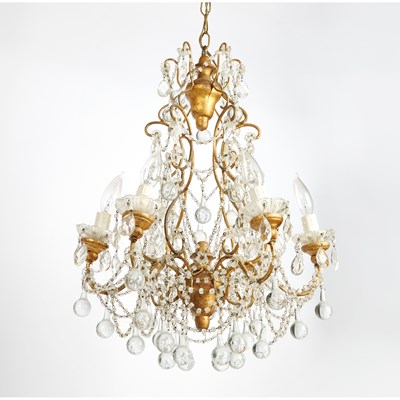 Lot 166 - Louis XV Style Six Light Rock Crystal, Glass and Gilt-Metal Chandelier