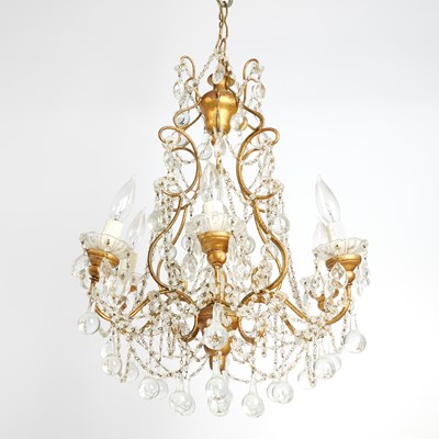 Lot 166 - Louis XV Style Six Light Rock Crystal, Glass and Gilt-Metal Chandelier