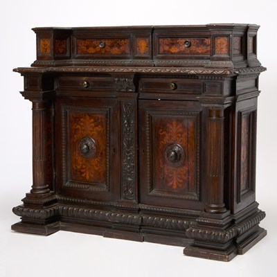 Lot 238 - Italian Renaissance Style Fruitwood Marquetry Walnut Credenza