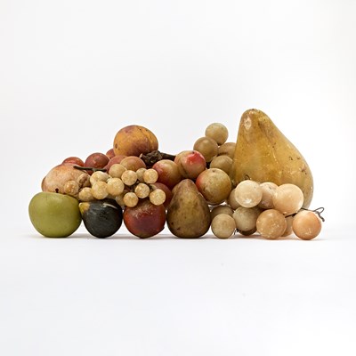 Lot 230 - Collection of Italian Painted Marble Fruits in the Form of Grapes, Apples and a Pear