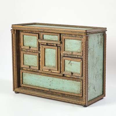 Lot 245 - North Italian or Alpine Blue Painted Pine Collector's Cabinet