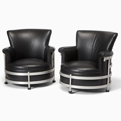 Lot 282 - Pair of Warren McArthur Tubular Metal and Upholstered "Model 1080 Tulip" Armchairs