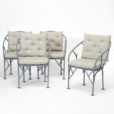 Lot 147 - Set of Four Winterthur Faux Bois Painted Iron Outdoor Chairs