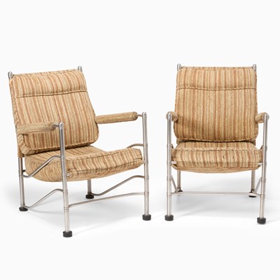 Lot 168 - Pair of Warren McArthur Tubular Metal and Upholstered Lounge Chairs