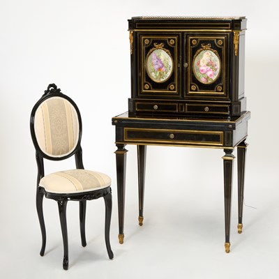 Lot 287 - Napoleon III Gilt-Bronze and Porcelain Mounted Ebonized Bonheur Du Jour