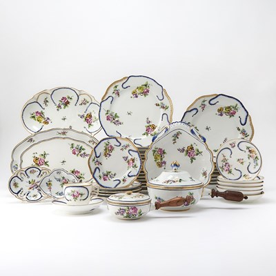 Lot 191 - Assembled French Porcelain Sevres Style 'Feuille de Choux' Pattern Partial Dinner Service