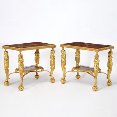 Lot 315 - Pair of French Empire Style Gilt-Bronze and Chinese Lacquered Side Tables