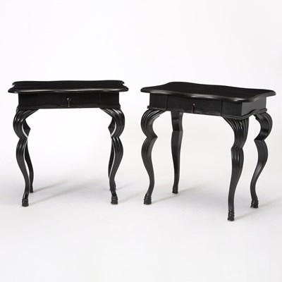 Lot 241 - Pair of Dutch Rococo Style Black Lacquered Wood Side Tables
