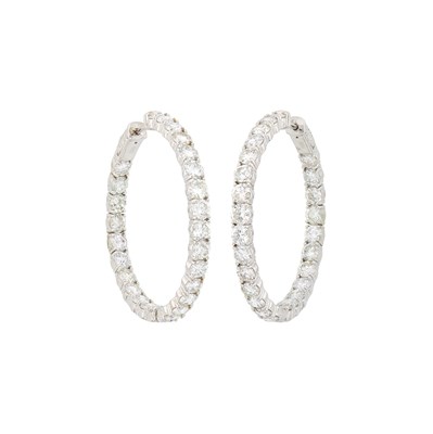 Lot 73 - Pair of White Gold and Diamond Hoop Earrings