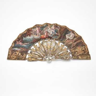 Lot 150 - Louis XV Parcel-Gilt and Painted Mother-of-Pearl Folding Fan